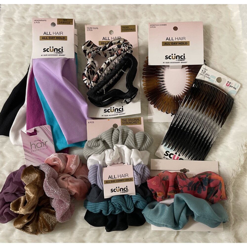 NEW 34 Pieces Hair Accessories Headwraps Scrunchies Side Combs Claw Clip Combs
